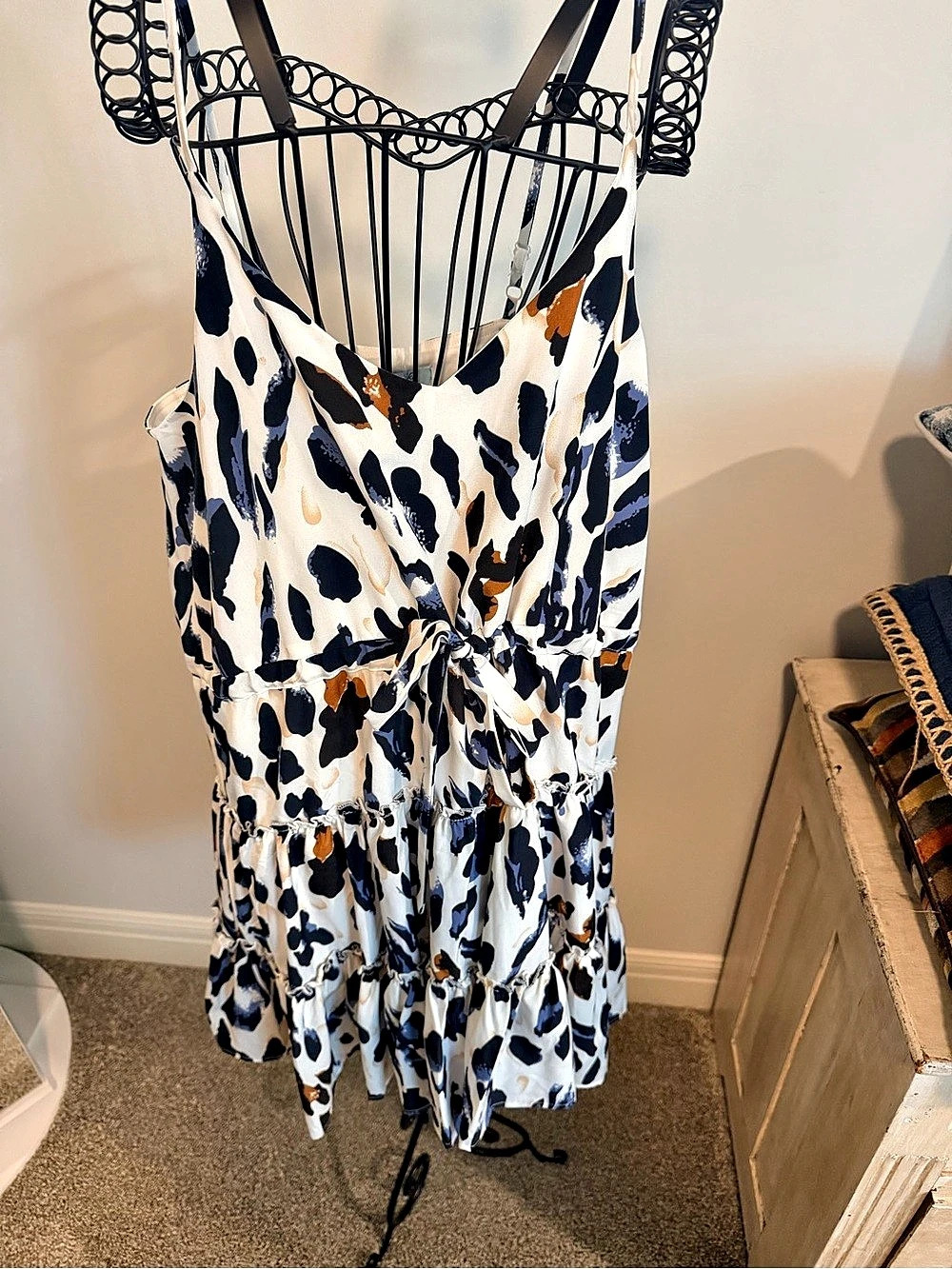 She & Skye  Cami Dress Animal Print Mini Dress in White & Blue Size Medium NWT